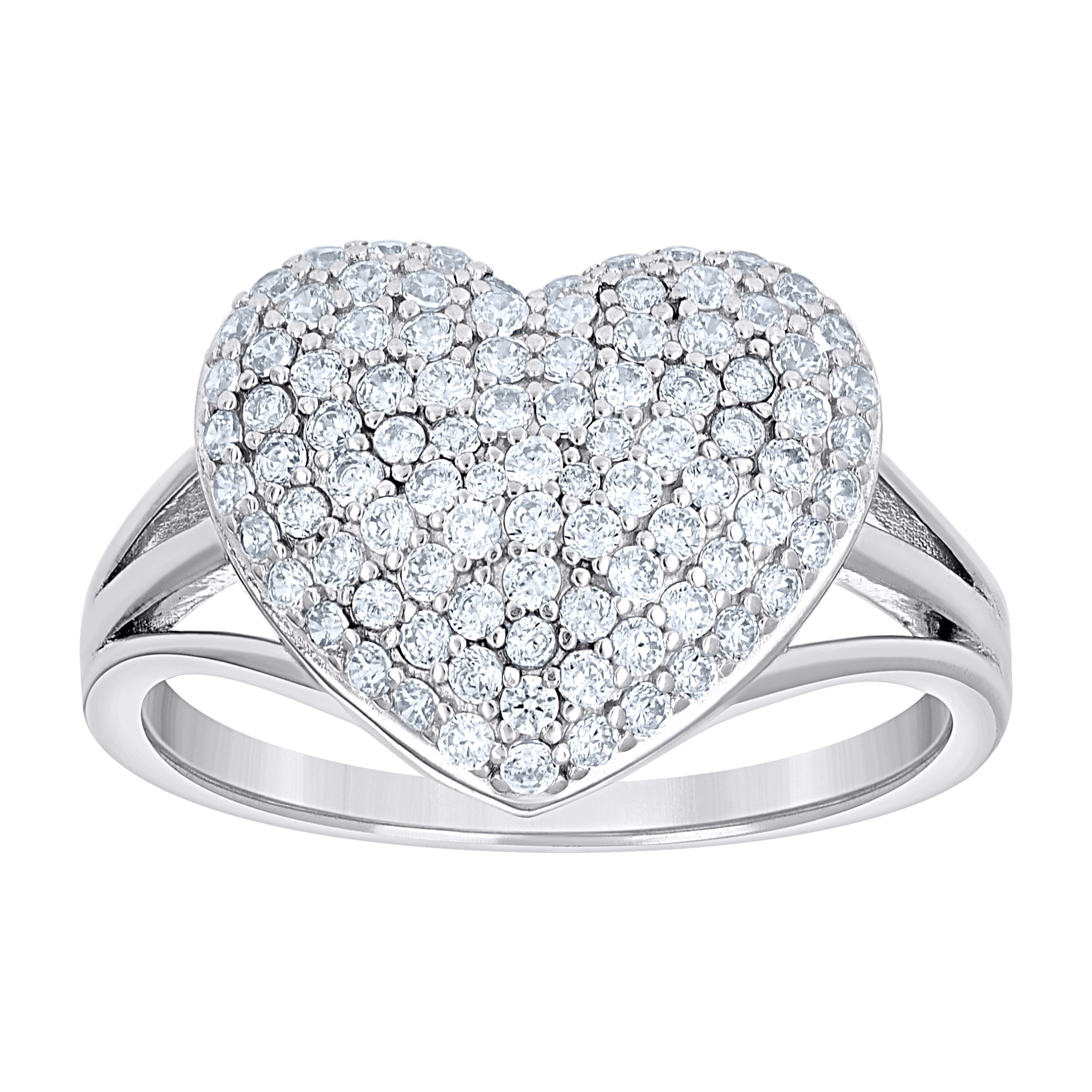 925 Sterling Silver Womens Cubic-Zirconia Love Heart Ring Size 7 60$